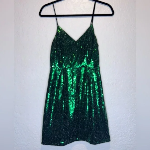 LULUS Glittering Spectacle Shiny Green Bodycon Mini Dress XS NEW - Picture 4 of 7